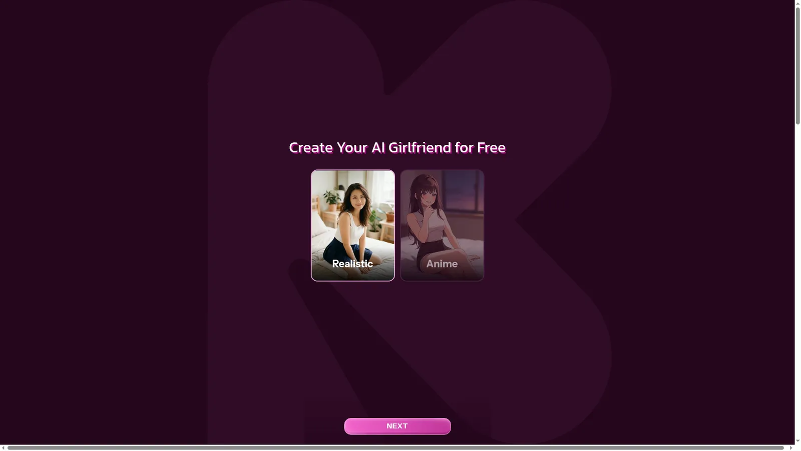 The creation wizard: pick a style and design your own AI girlfriend.