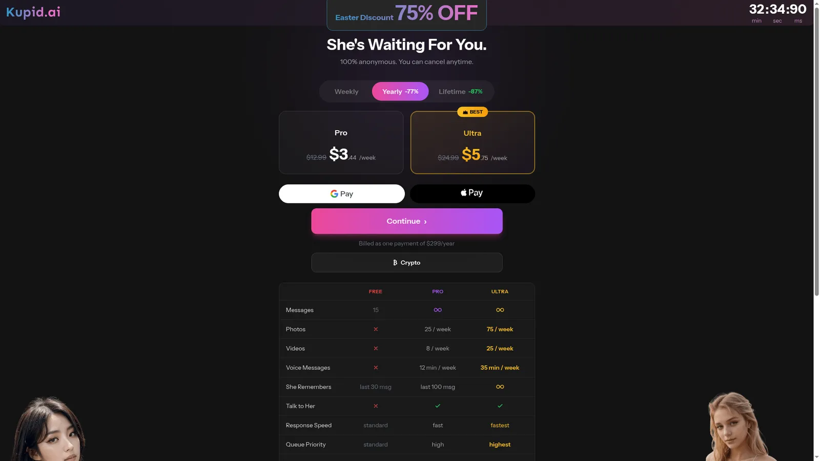 Official Kupid AI plans: Free, Pro and Ultra compared feature by feature.